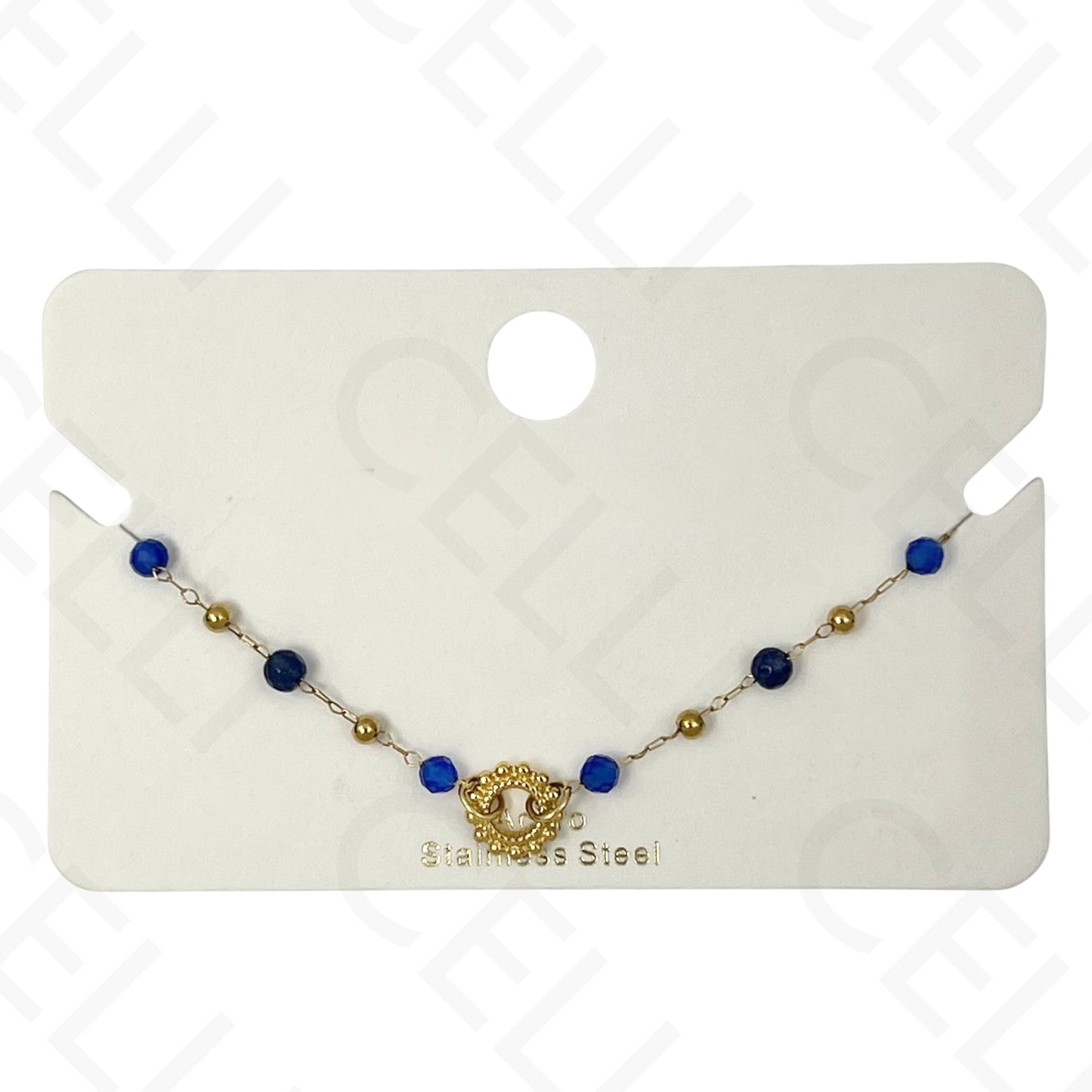 Pulsera de acero - piedras naturales con colgante sol