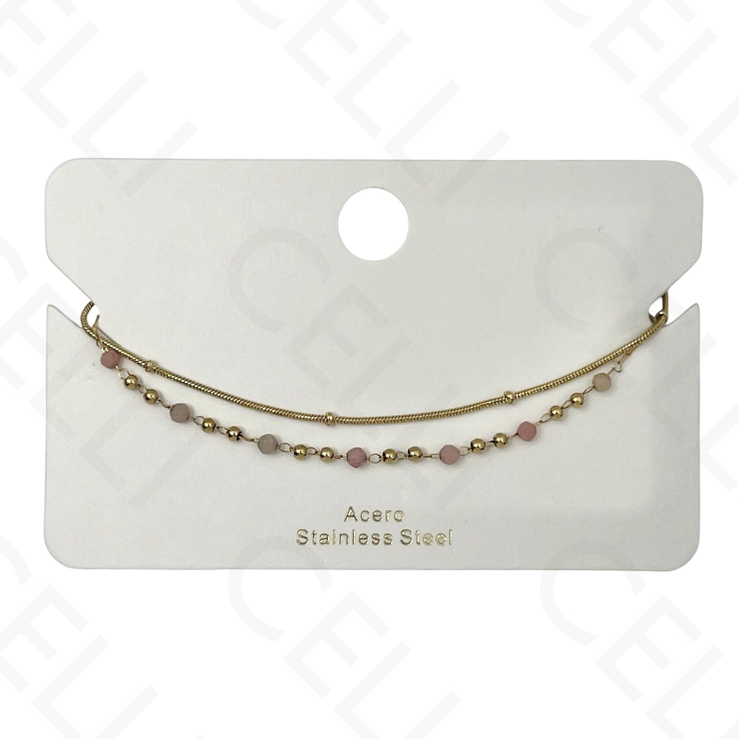 Pulseira de aço - duplo com pedras naturais