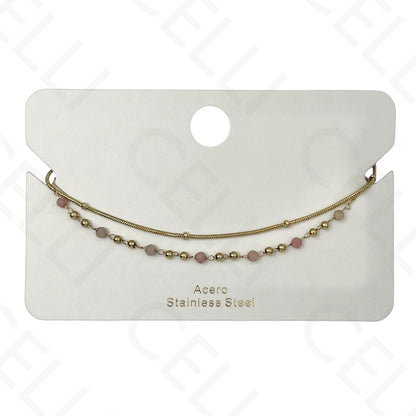 Pulseira de aço - duplo com pedras naturais