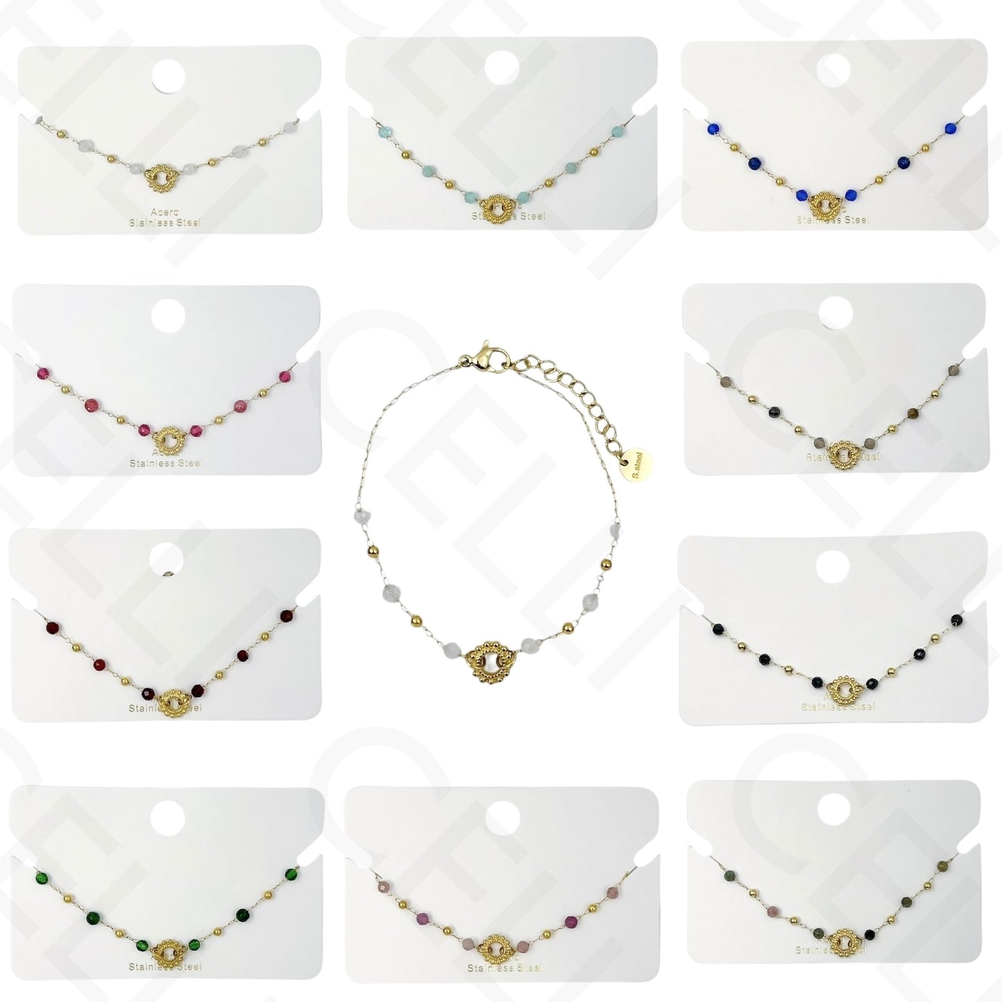 Pulsera de acero - piedras naturales con colgante sol