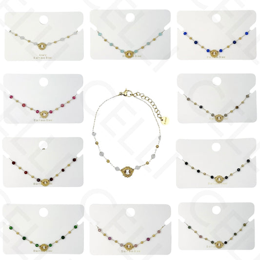 Pulsera de acero - piedras naturales con colgante sol