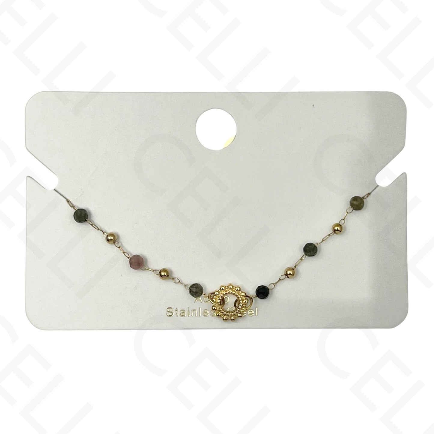 Pulsera de acero - piedras naturales con colgante sol