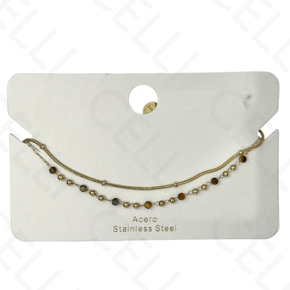 Pulseira de aço - duplo com pedras naturais