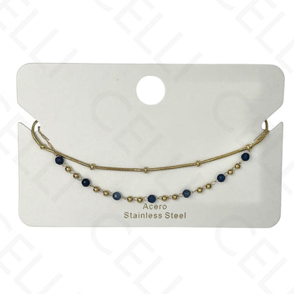 Pulseira de aço - duplo com pedras naturais