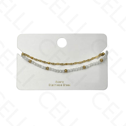 Pulsera de acero - doble con piedras naturales