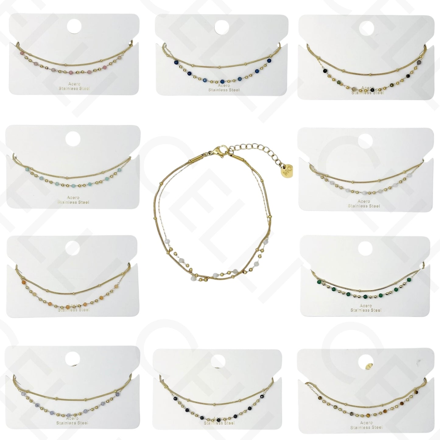 Pulseira de aço - duplo com pedras naturais