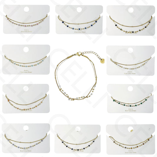 Pulsera de acero - doble con piedras naturales