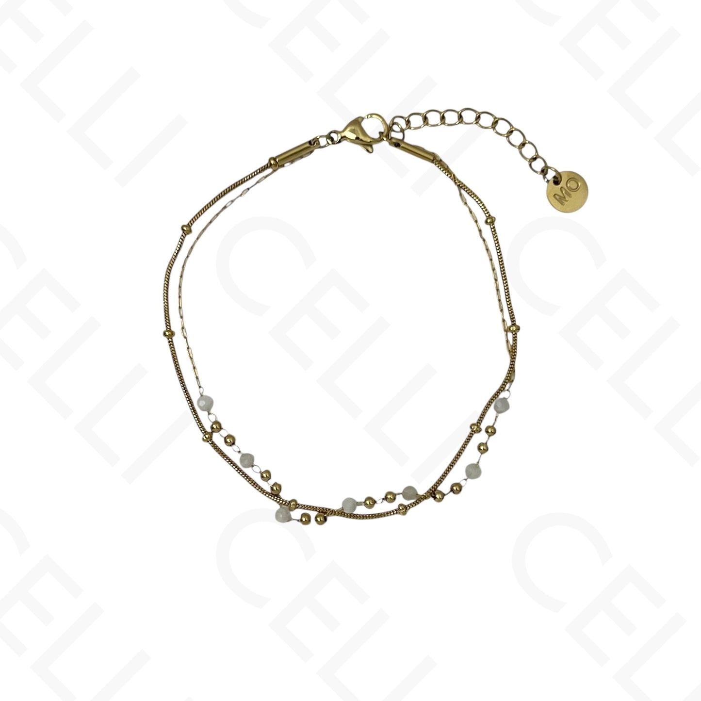 Pulseira de aço - duplo com pedras naturais