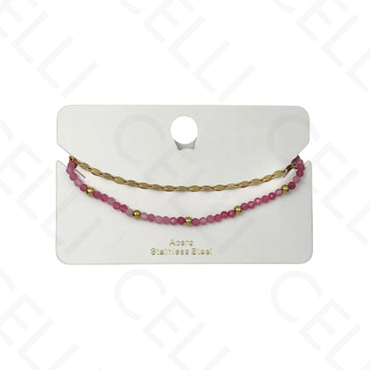 Pulsera de acero - doble con piedras naturales