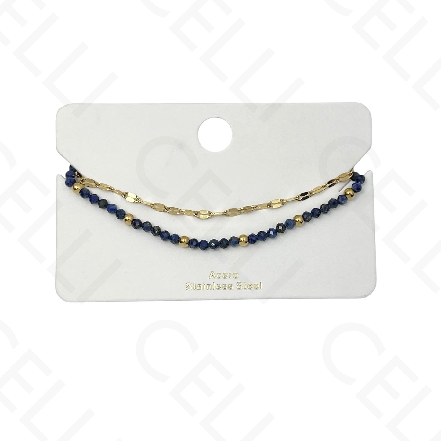 Pulsera de acero - doble con piedras naturales