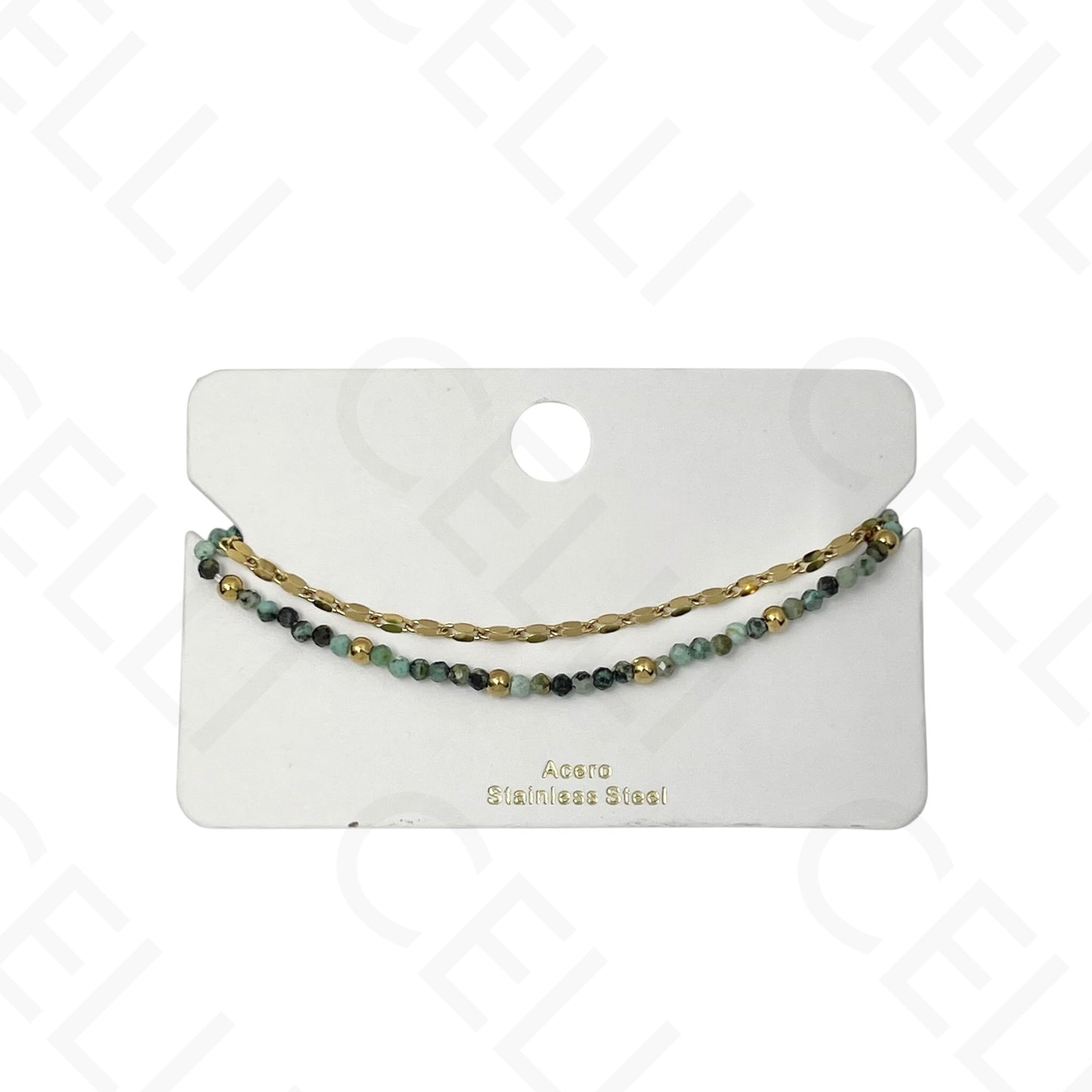 Pulsera de acero - doble con piedras naturales