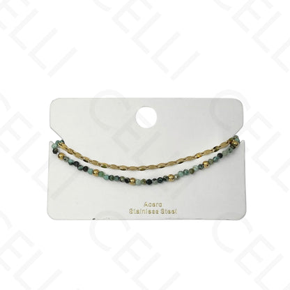 Pulsera de acero - doble con piedras naturales