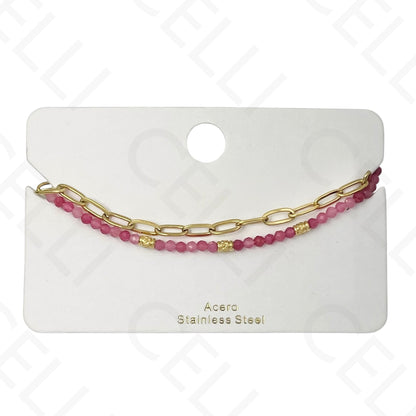 Pulseira de aço - duplo com pedras naturais e corrente