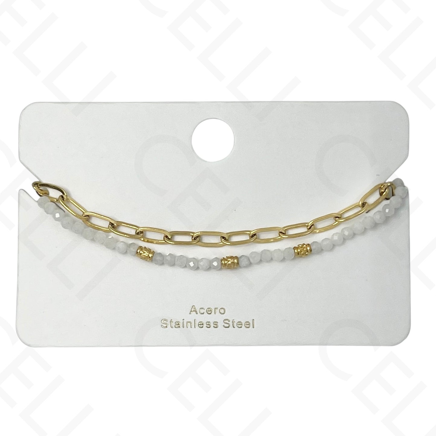 Pulseira de aço - duplo com pedras naturais e corrente
