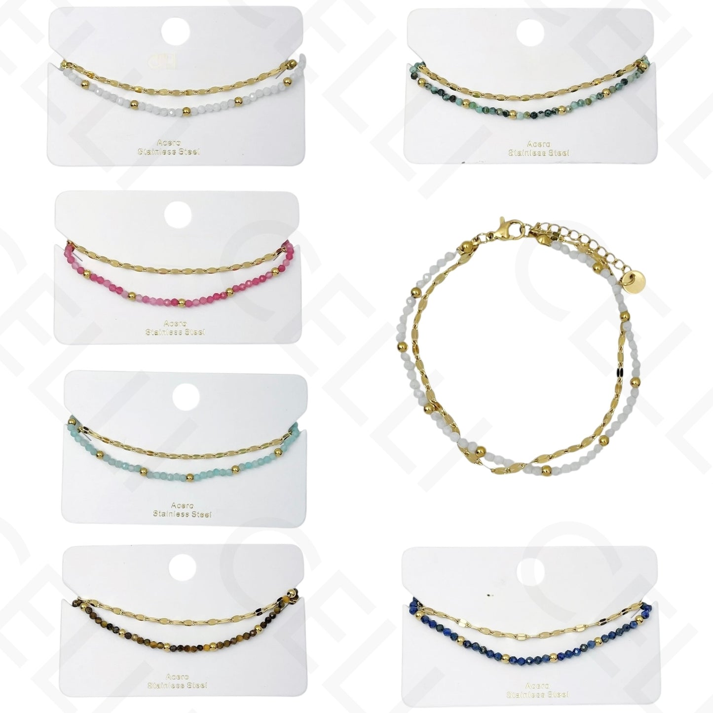 Pulsera de acero - doble con piedras naturales