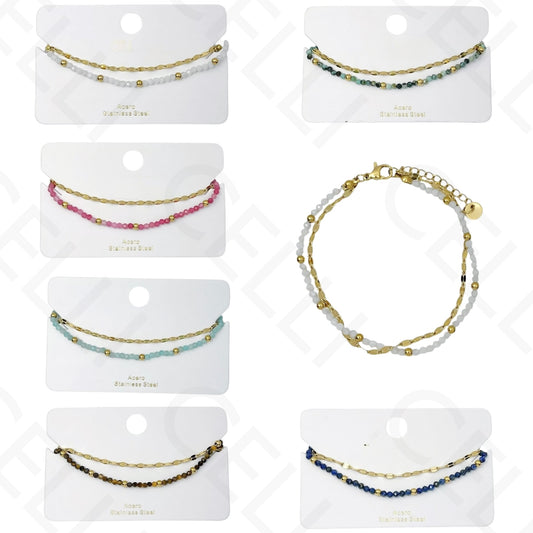 Pulsera de acero - doble con piedras naturales