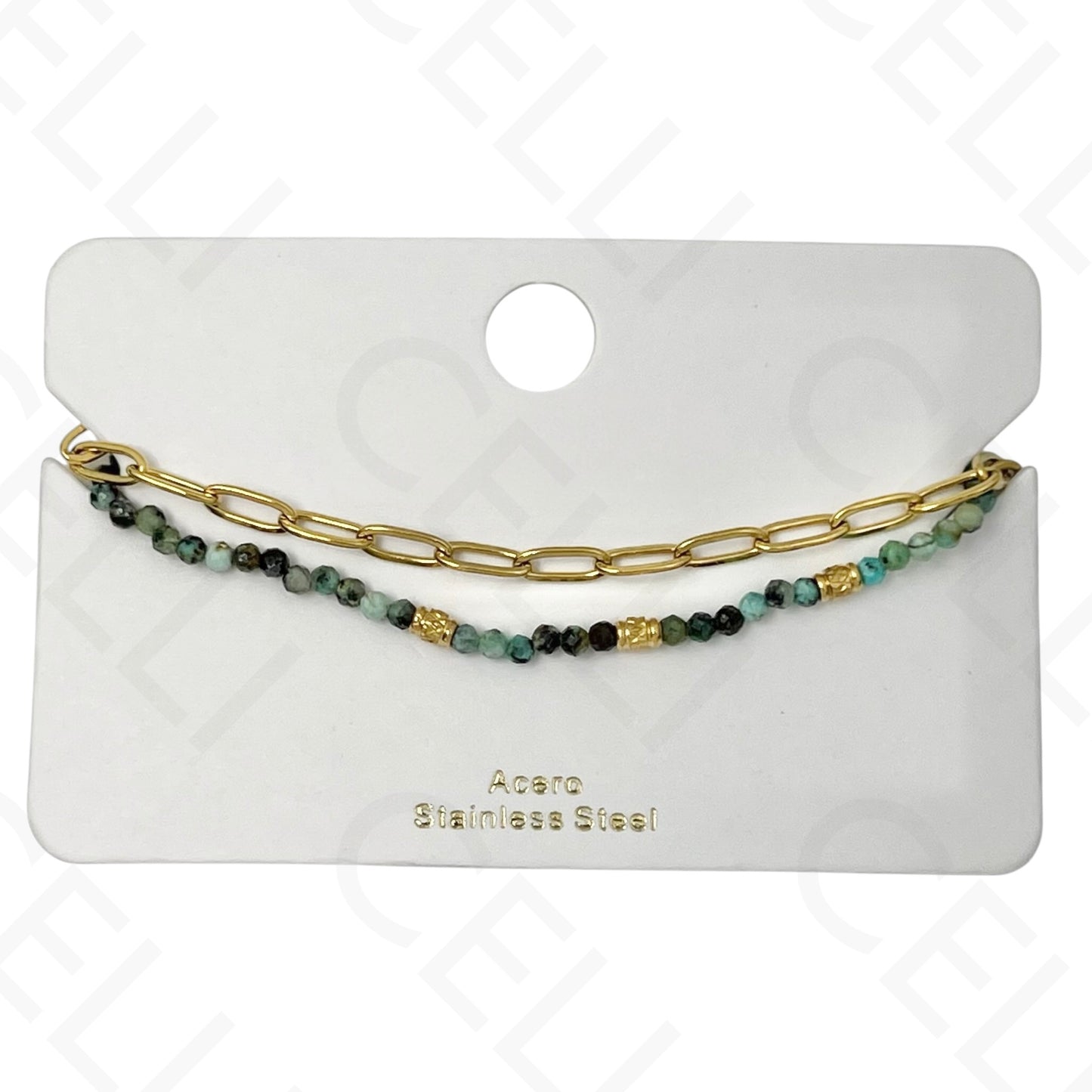 Pulseira de aço - duplo com pedras naturais e corrente