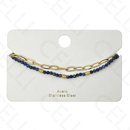 Pulseira de aço - duplo com pedras naturais e corrente