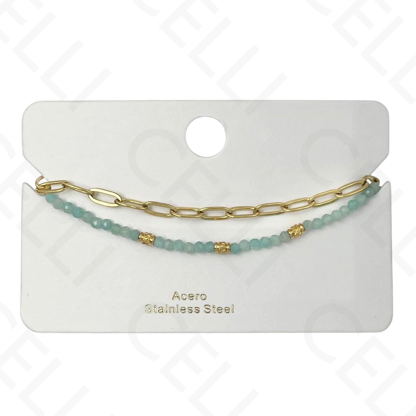 Pulseira de aço - duplo com pedras naturais e corrente