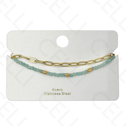 Pulseira de aço - duplo com pedras naturais e corrente