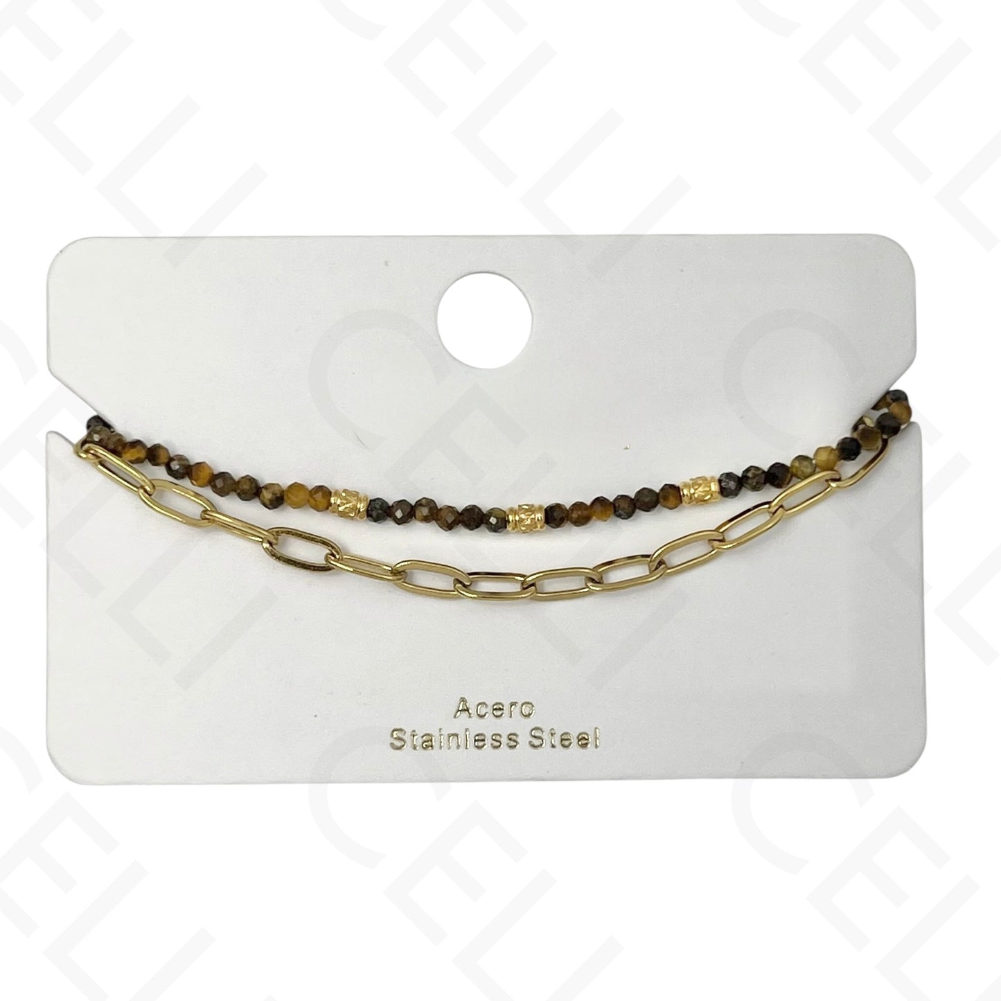 Pulseira de aço - duplo com pedras naturais e corrente