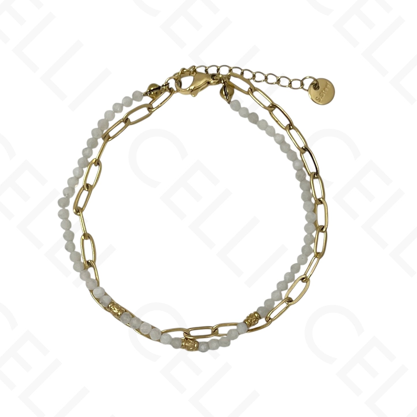 Pulseira de aço - duplo com pedras naturais e corrente