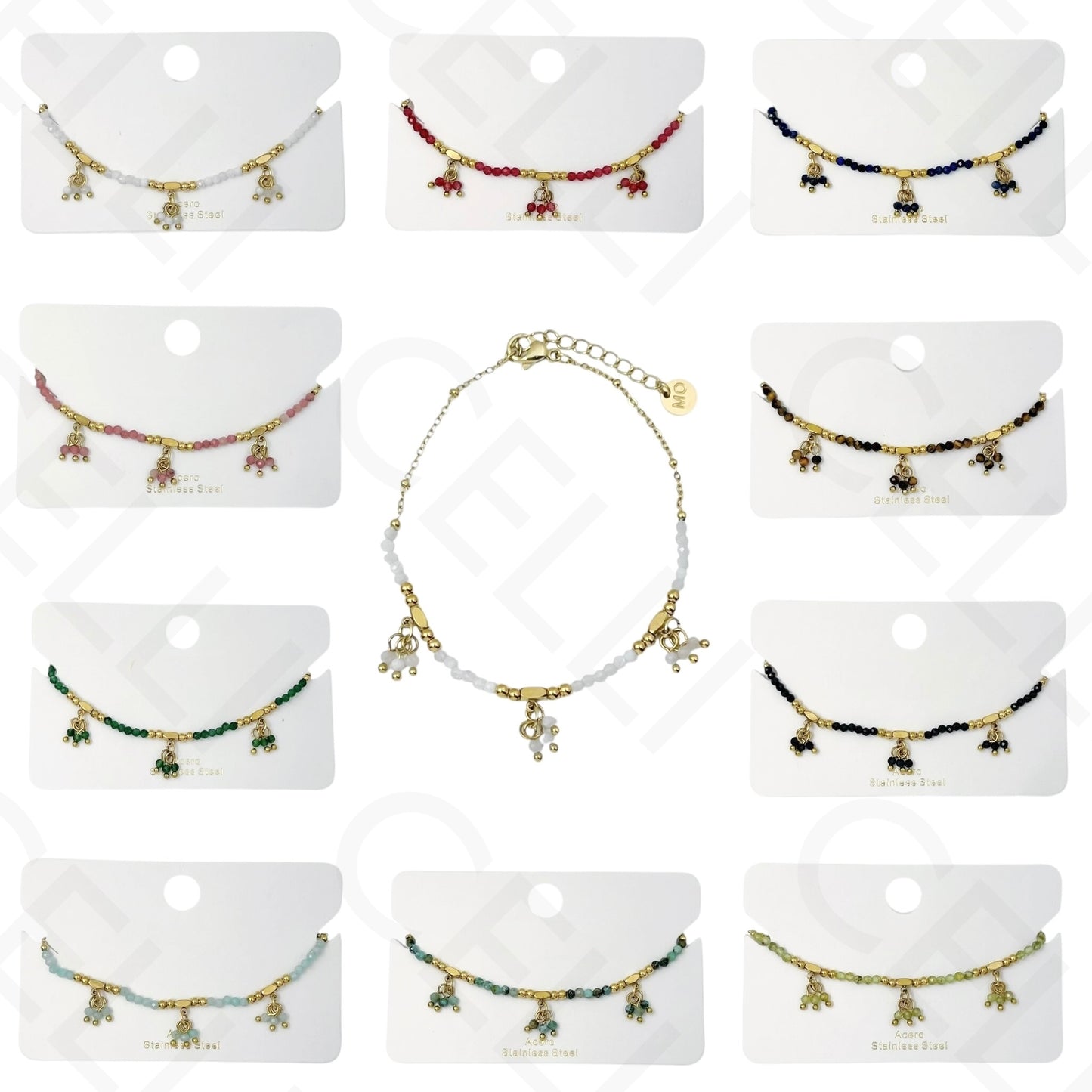 Pulseira de aço - com pedras naturais