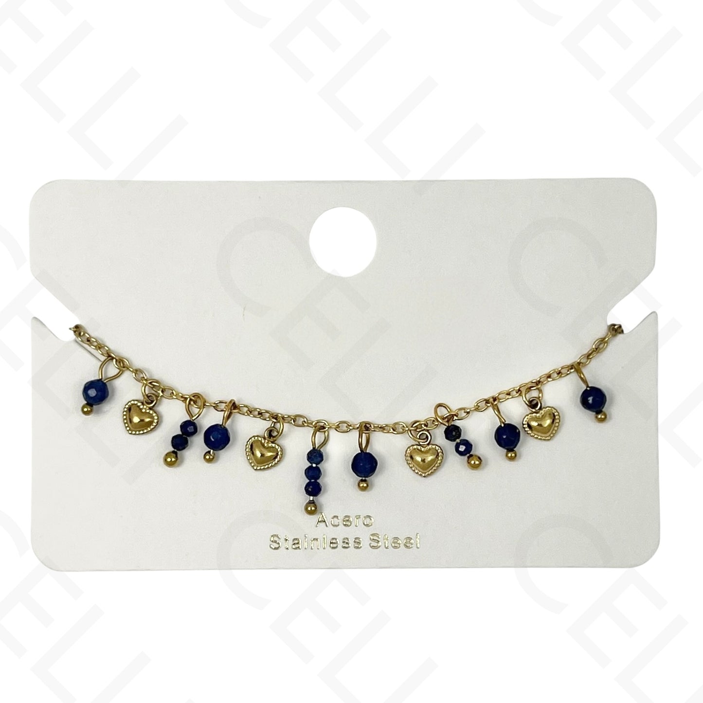 Pulsera de acero - con piedras naturales y mini corazones