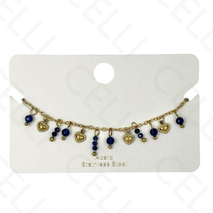 Pulsera de acero - con piedras naturales y mini corazones