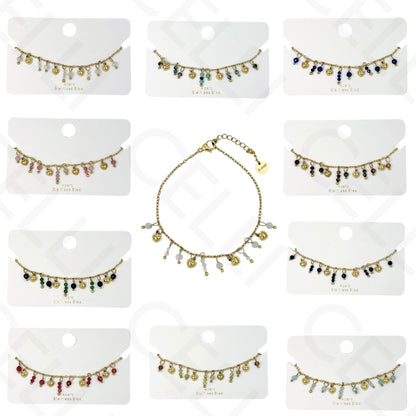 Pulsera de acero - con piedras naturales y mini corazones