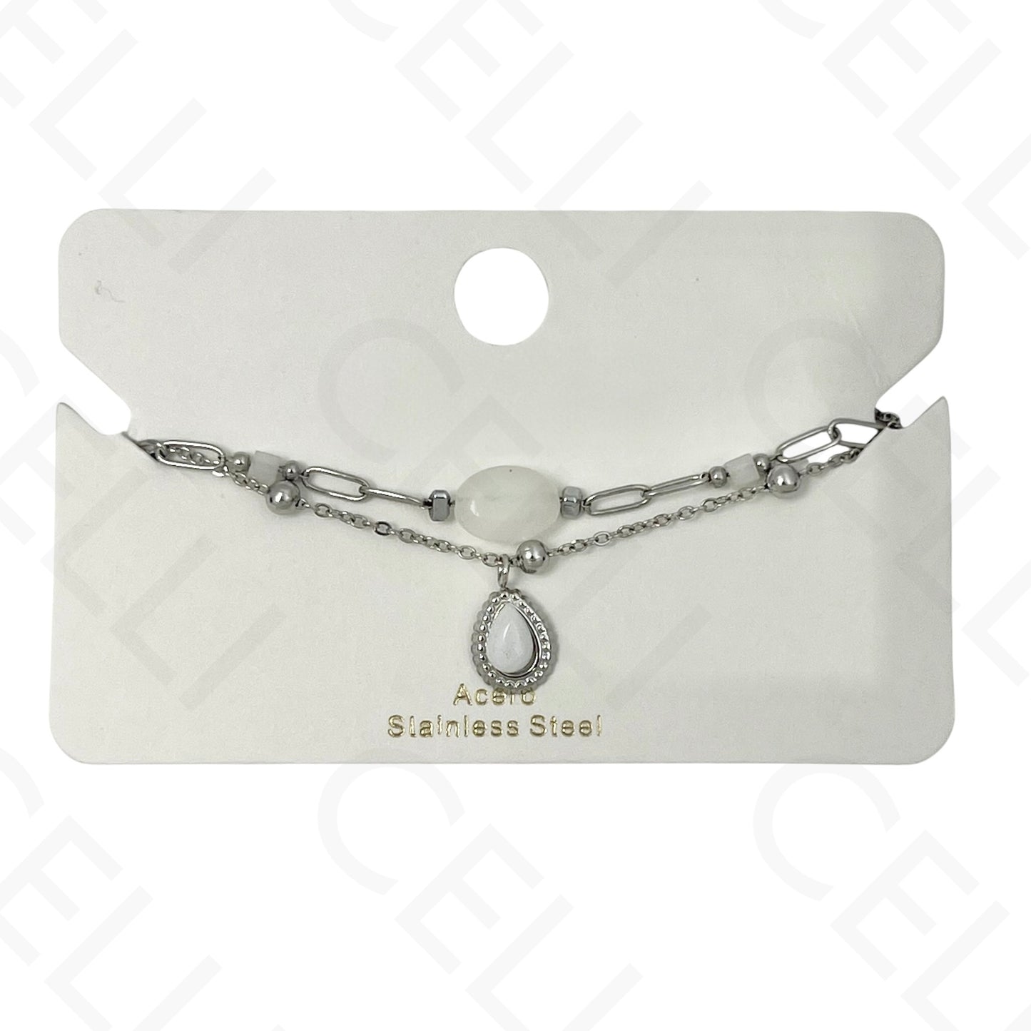 Pulsera de acero - doble con piedras naturales y gota