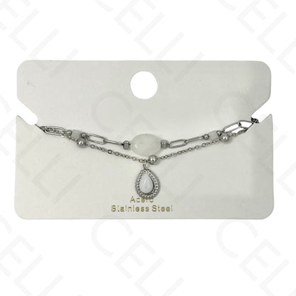 Pulsera de acero - doble con piedras naturales y gota