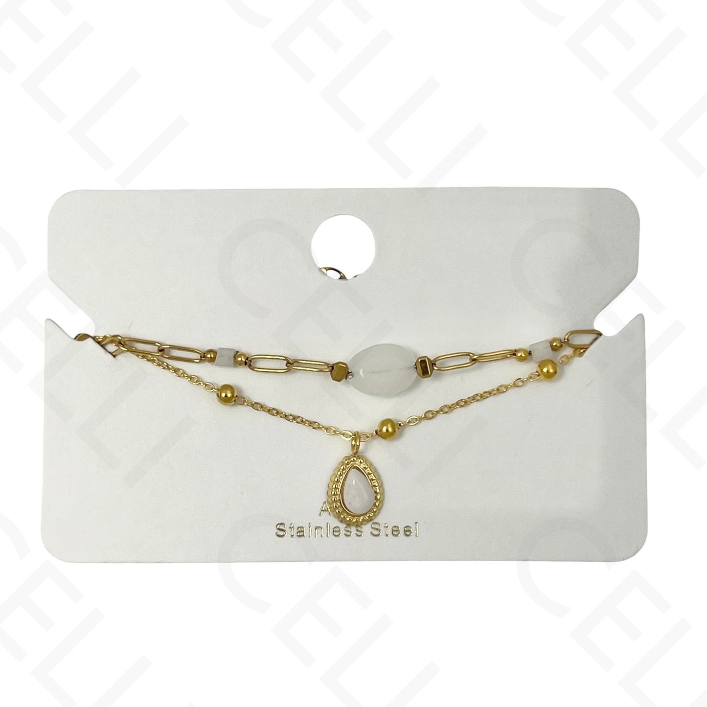 Pulsera de acero - doble con piedras naturales y gota