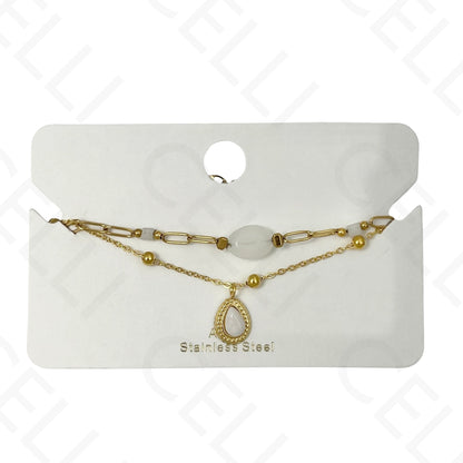 Pulsera de acero - doble con piedras naturales y gota