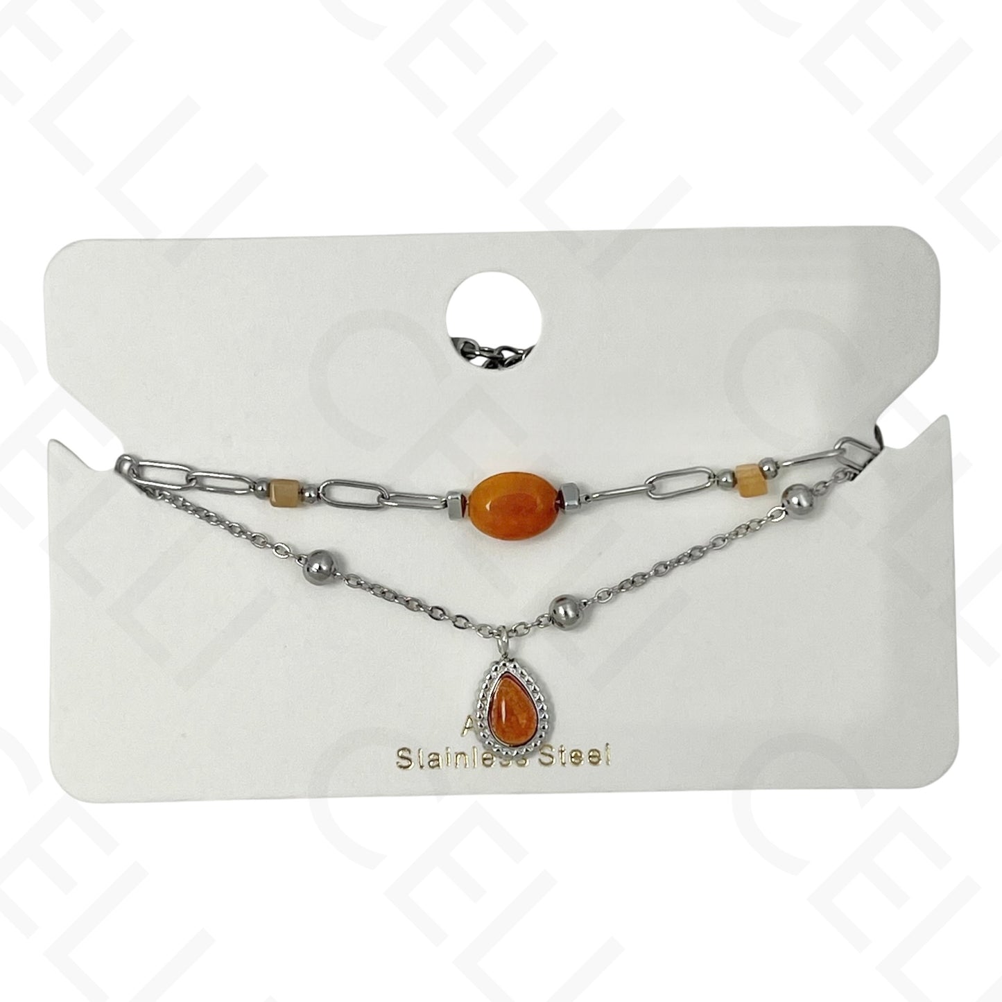 Pulsera de acero - doble con piedras naturales y gota