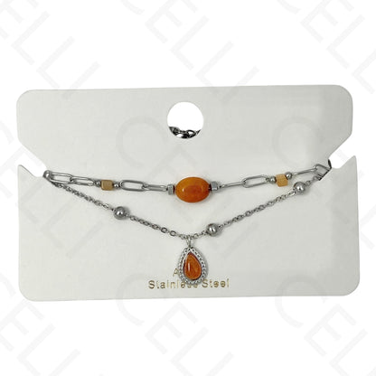 Pulsera de acero - doble con piedras naturales y gota