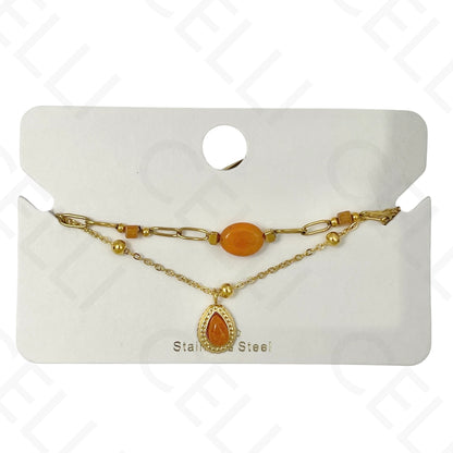 Pulsera de acero - doble con piedras naturales y gota