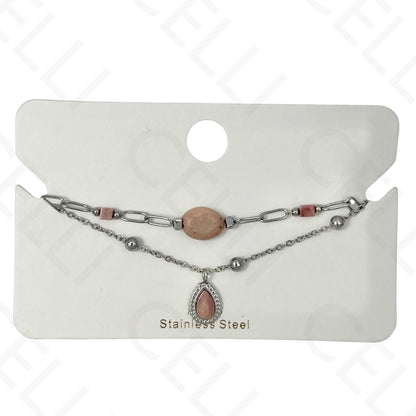 Pulsera de acero - doble con piedras naturales y gota