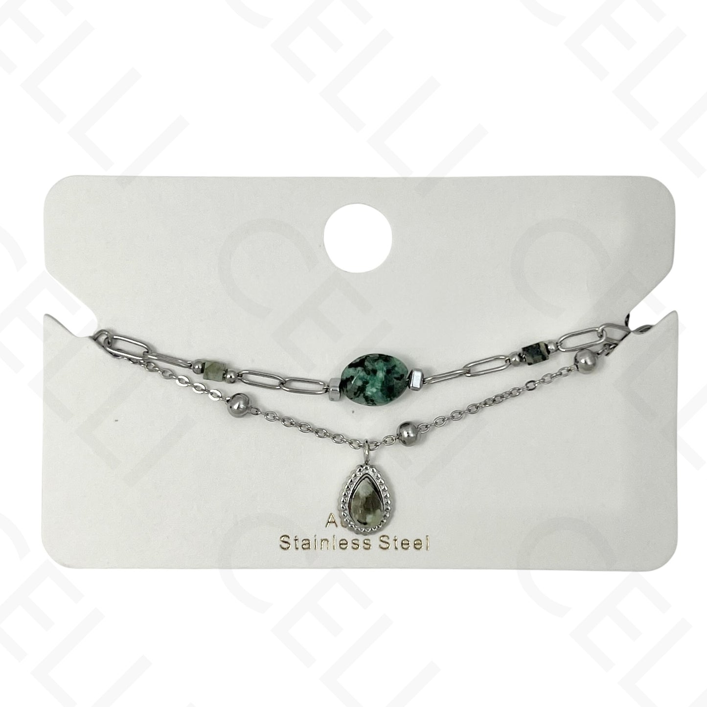 Pulsera de acero - doble con piedras naturales y gota