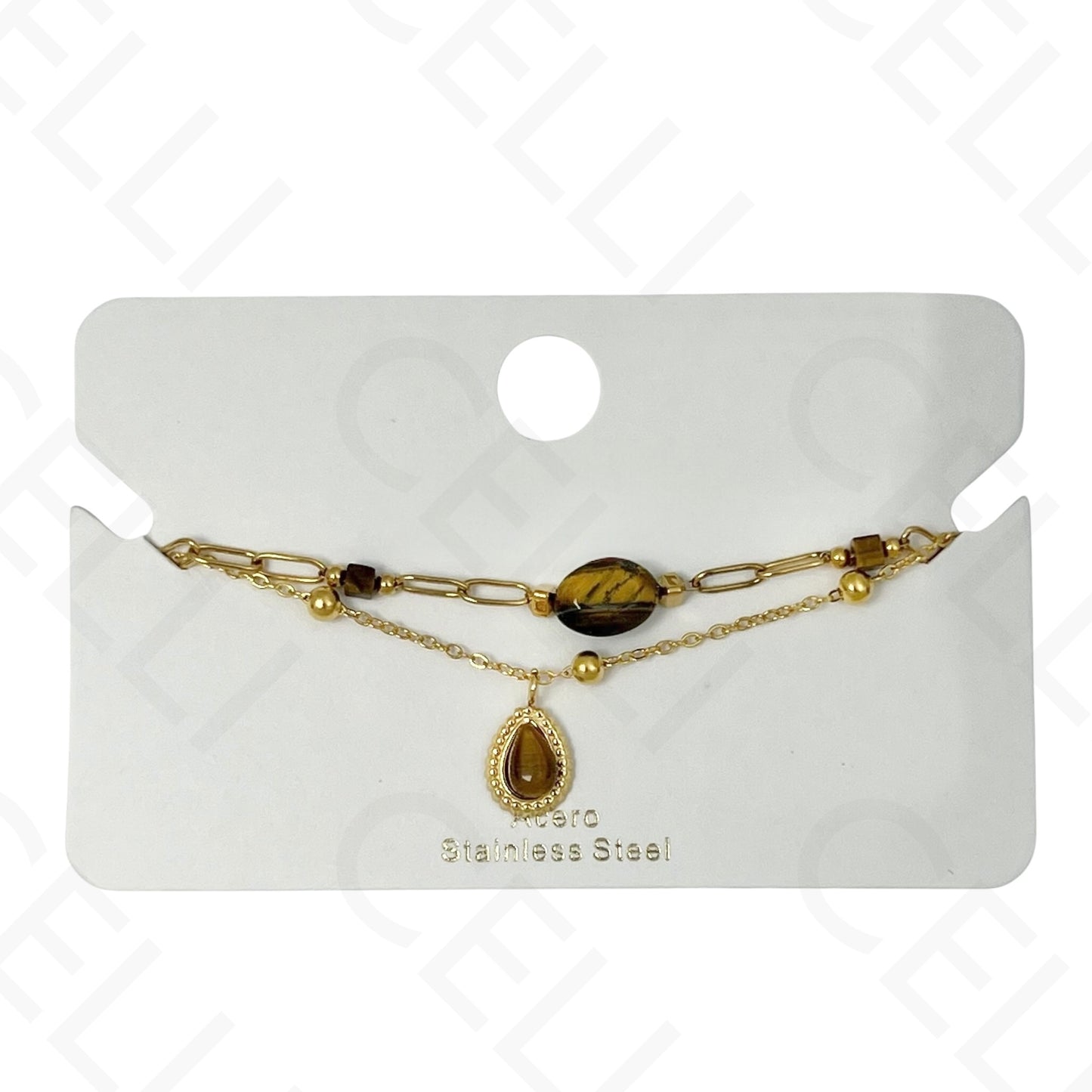 Pulsera de acero - doble con piedras naturales y gota