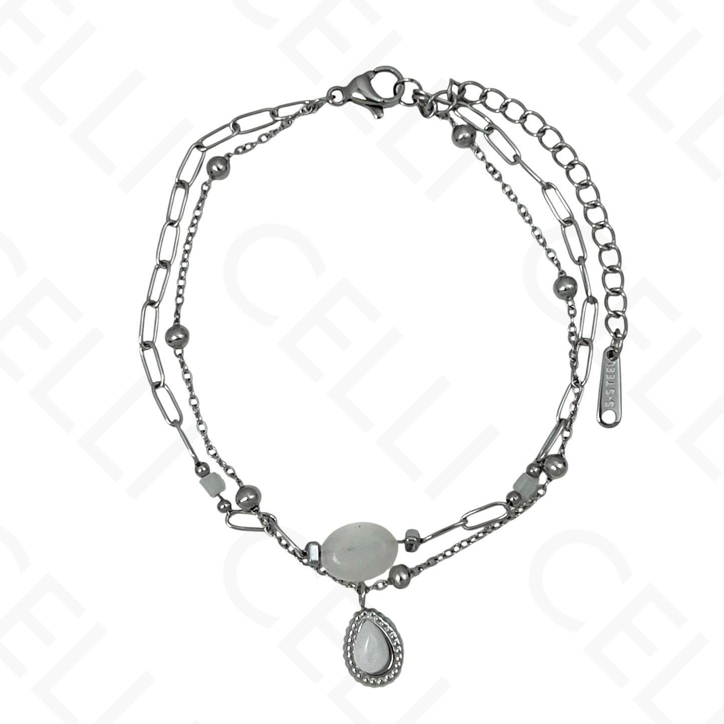 Pulsera de acero - doble con piedras naturales y gota