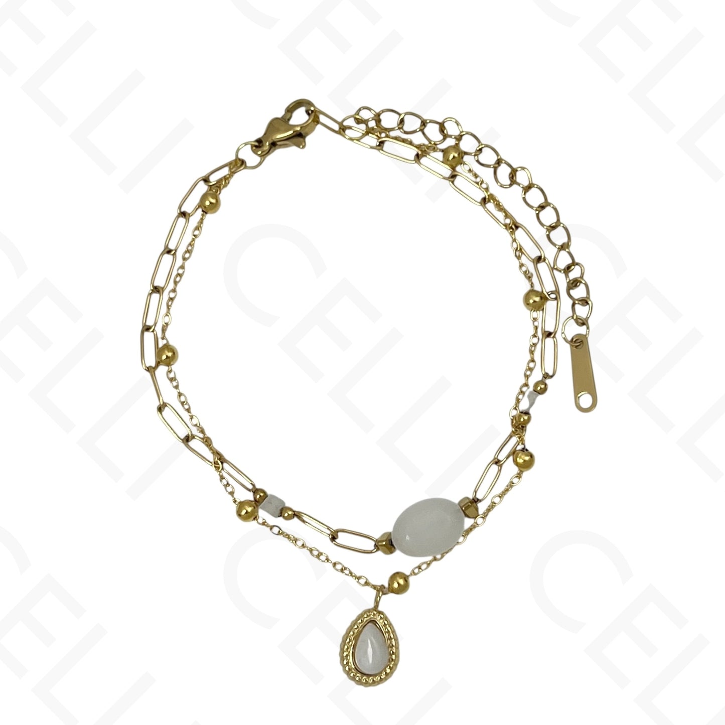 Pulsera de acero - doble con piedras naturales y gota