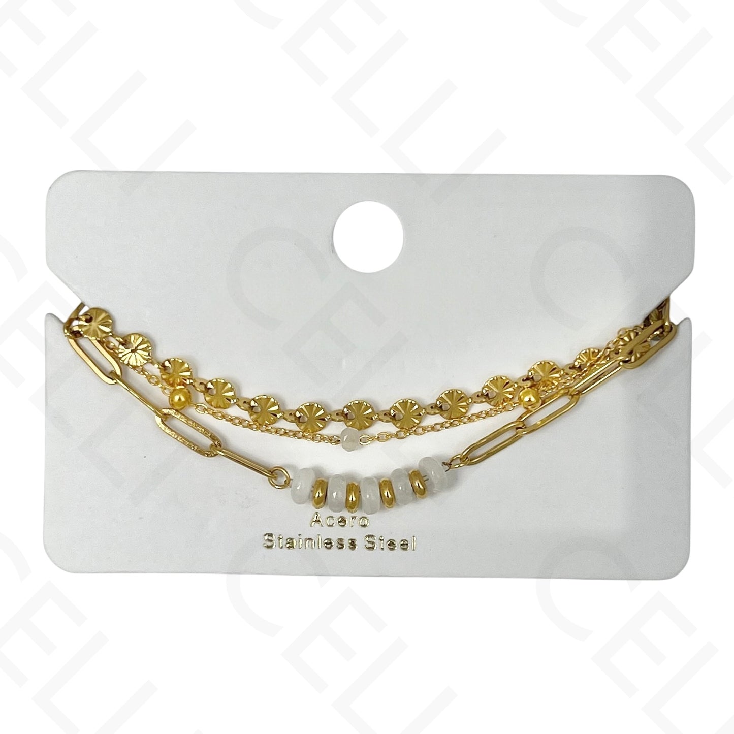 Pulseira de aço - triplo com pedras naturais