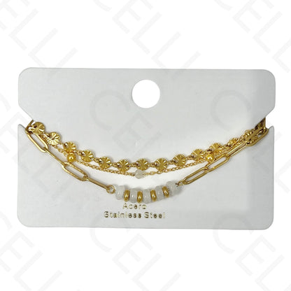 Pulseira de aço - triplo com pedras naturais