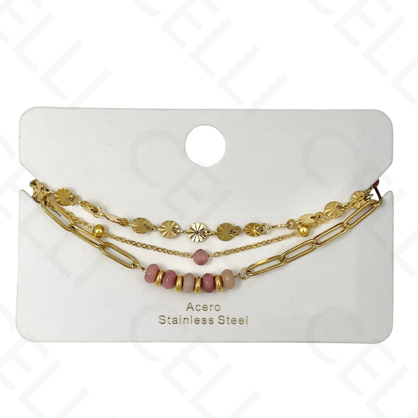 Pulseira de aço - triplo com pedras naturais