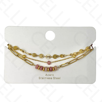 Pulseira de aço - triplo com pedras naturais