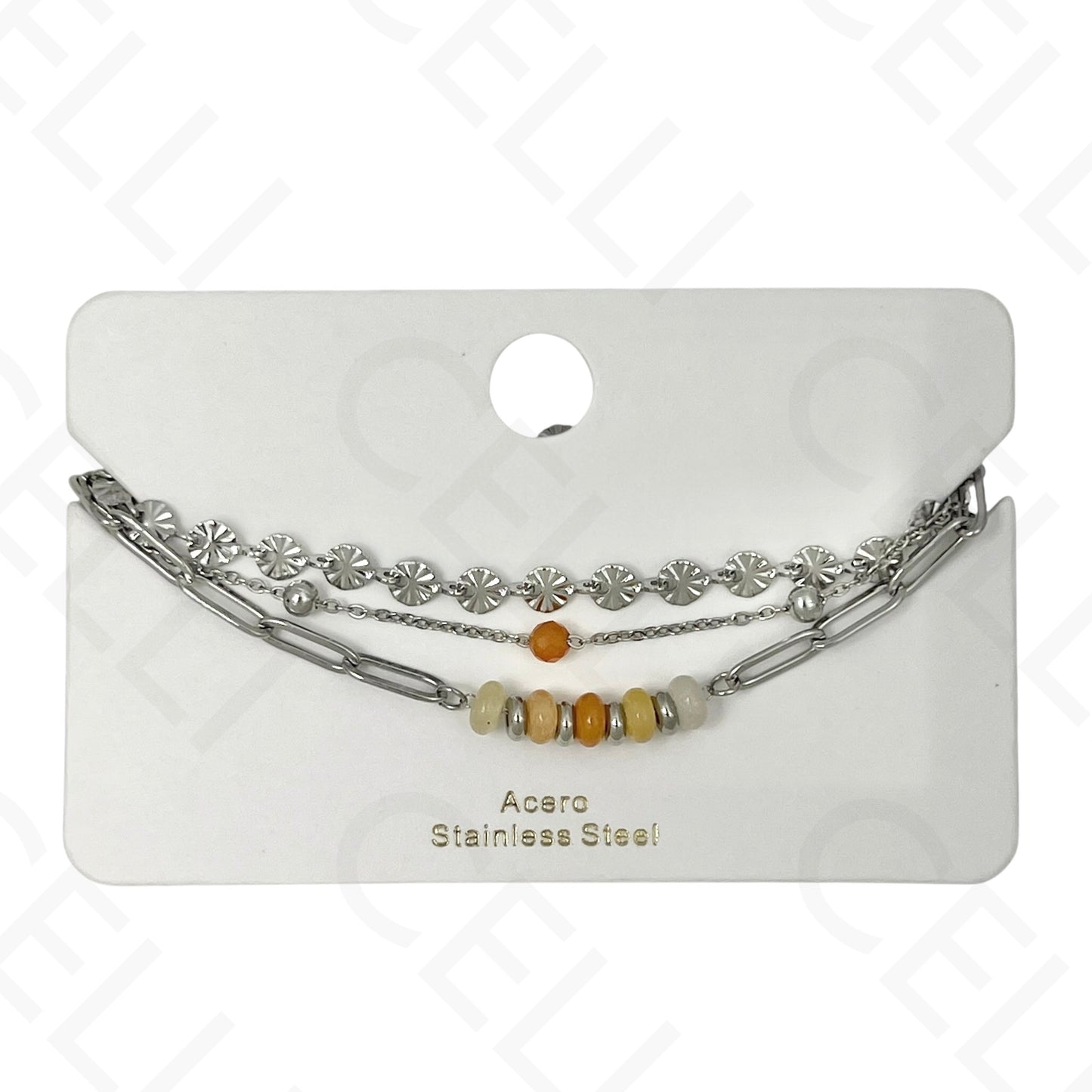 Pulseira de aço - triplo com pedras naturais