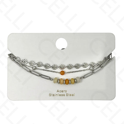 Pulseira de aço - triplo com pedras naturais