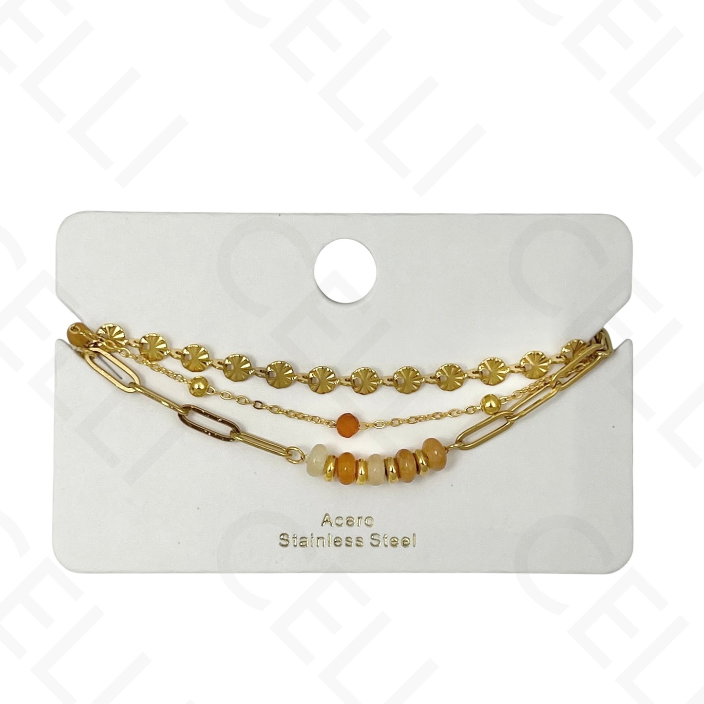 Pulseira de aço - triplo com pedras naturais