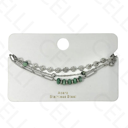 Pulseira de aço - triplo com pedras naturais